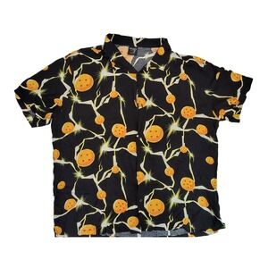 Dragon Ball Z Black All Over Print‎ Button Up Shirt Men's XXL Rayon